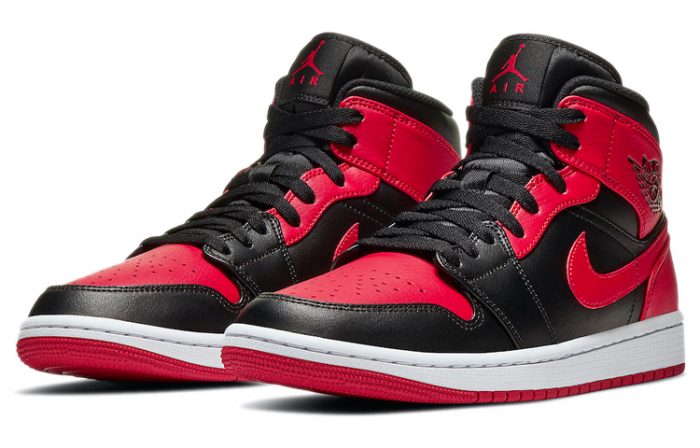 Jordan Air Jordan 1 MID 'Красный и Черный' MID Топ Винтажные баскетбольные кроссовки Мужской Черный Красный Белый — изображение 3