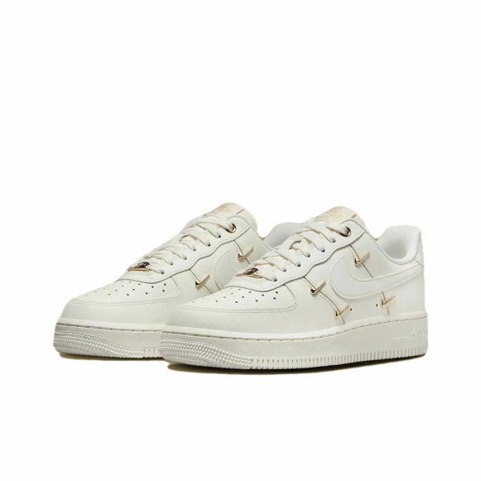 Nike Air Force 1 Мини Золотой Устойчивый к истиранию Низкий Топ Скейтборд Кроссовки Женские Белый Золотой — изображение 15