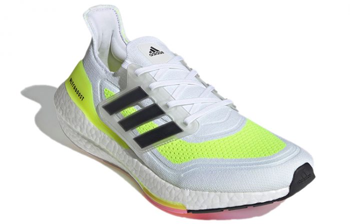 Adidas Ultraboost 21 Low Топ Марафон Тренировки Бег на длинные дистанции Обувь Унисекс Неоново-желтый Белый — изображение 3