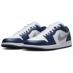 Jordan Air Jordan 1 Slip-Resistant Low Top Винтажные Баскетбольные Кроссовки Мужские Белый Синий — изображение 3