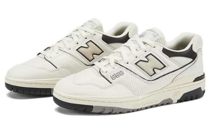 New Balance NB 550 Противоскользящий Устойчивый к истиранию Легкий Низкий Топ Винтажные Баскетбольные Кроссовки Унисекс Белый Черный — изображение 3