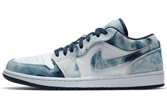 Jordan Air Jordan 1 Low SE Промытый деним Устойчивый к истиранию Низкий топ Винтажные баскетбольные кроссовки Мужские Белый Синий — изображение 1