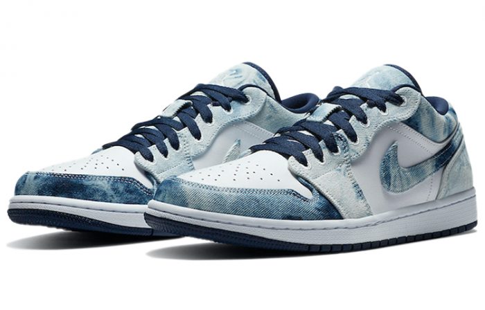 Jordan Air Jordan 1 Low SE Промытый деним Устойчивый к истиранию Низкий топ Винтажные баскетбольные кроссовки Мужские Белый Синий — изображение 3