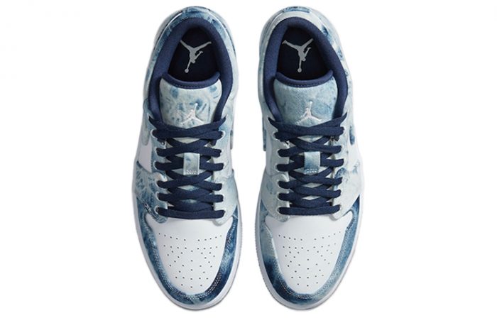 Jordan Air Jordan 1 Low SE Промытый деним Устойчивый к истиранию Низкий топ Винтажные баскетбольные кроссовки Мужские Белый Синий — изображение 4