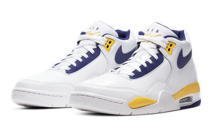 Nike Flight Legacy MID Топ Винтажные баскетбольные кроссовки Мужской Белый синий желтый Лейкерс — изображение 3