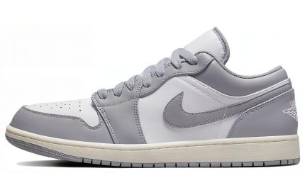 Jordan Air Jordan 1 Stealth And White Противоскользящий Низкий Топ Винтажные Баскетбольные Кроссовки Мужские Серый Белый