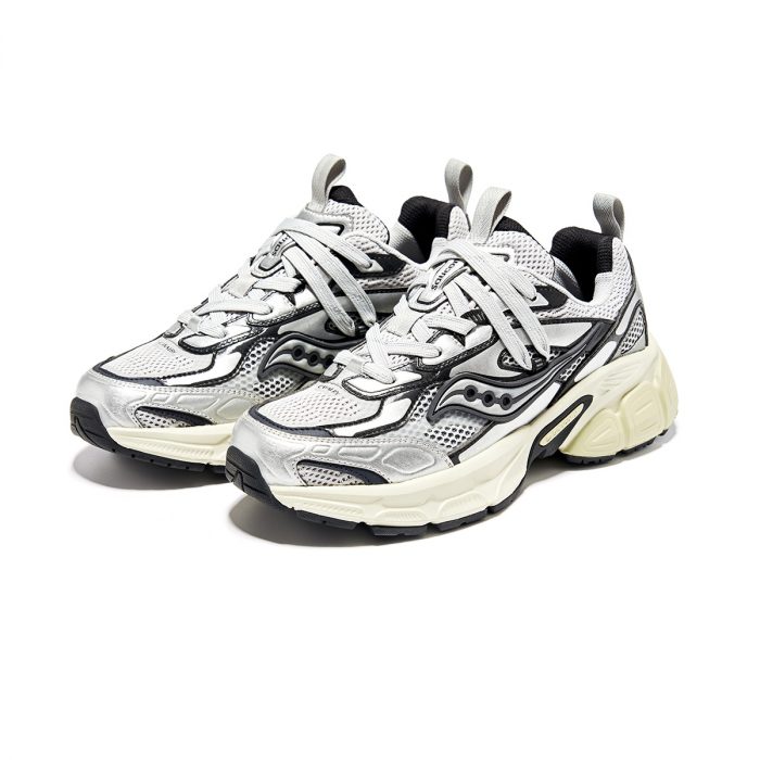 Saucony 2K CAVALRY Устойчивый к истиранию Низкий Топ Повседневный Тренировки Городской Коммутирование Беговые кроссовки Унисекс Серебристый Черный — изображение 3