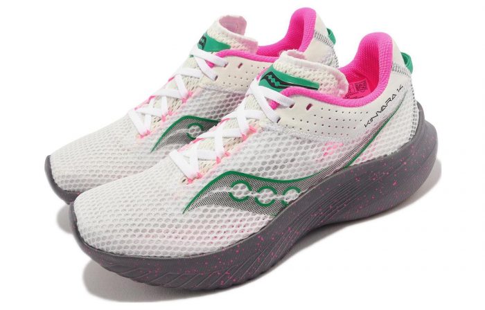 Saucony Kinvara Elite 14 Устойчивый к истиранию Низкий Топ Тренировочные Спринт Беговые кроссовки Женские Белый Розовый Зеленый — изображение 3