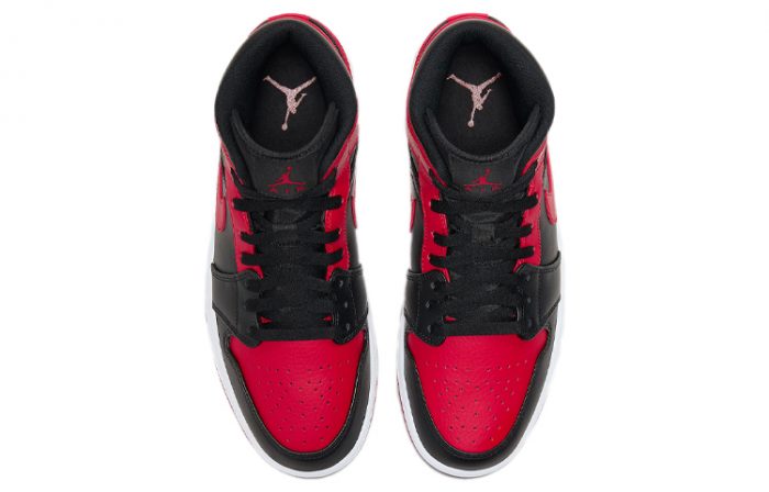 Jordan Air Jordan 1 MID 'Красный и Черный' MID Топ Винтажные баскетбольные кроссовки Мужской Черный Красный Белый — изображение 4