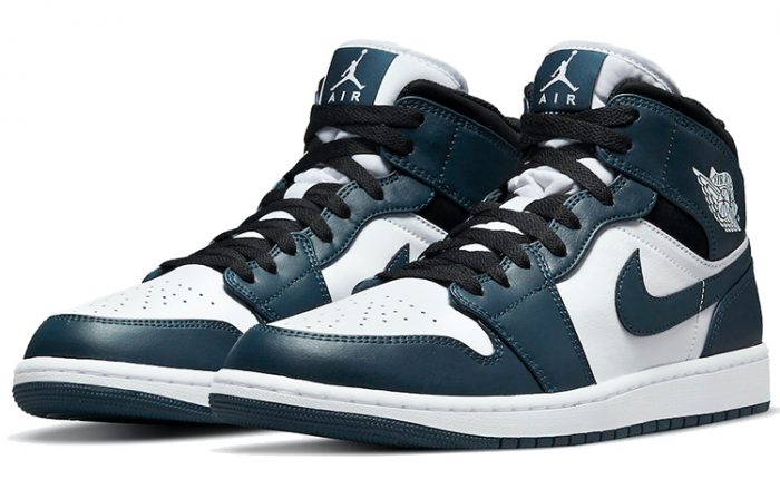 Jordan Air Jordan 1 MID 'Темный Бирюзовый' MID Топ Винтажные баскетбольные кроссовки Мужской Бело-голубой — изображение 3